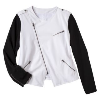 Merona Womens Plus Size Long Sleeve Moto Jacket   Black/White 4