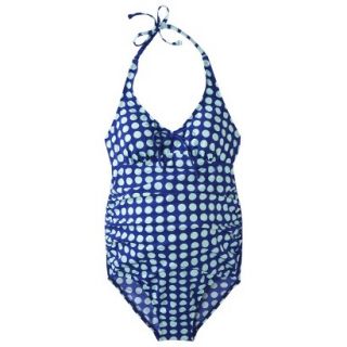 Womens Maternity Halter One Piece Swimsuit   Cobalt Blue/White XL