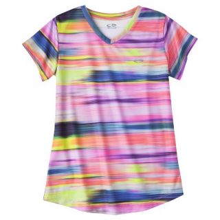 C9 by Champion Girls Duo Dry Short Sleeve V  Neck Tech Tee   Multicolor M