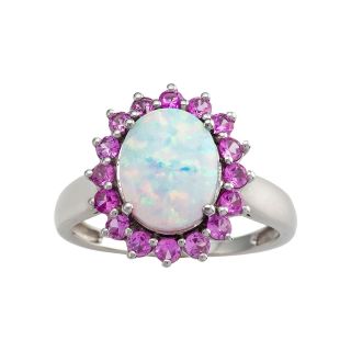 Sterling Silver Lab Created Opal & Pink Sapphire Ring, Womens