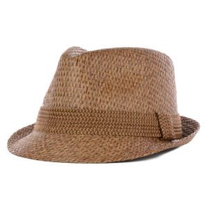 LIDS Private Label Brown Straw Fedora with Contrast Band