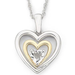 Birthstone Genuine White Topaz Heart Pendant, Two Tone, Womens