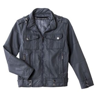Urban Republic Infant Boys 4 Pocket Faux Leather Aviator Jacket   Charcoal 18M