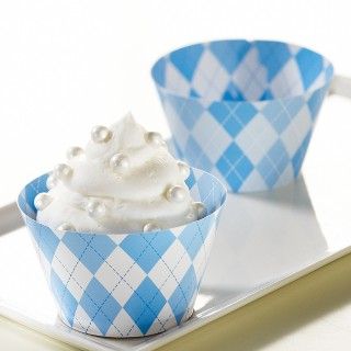 Blue Argyle Reversible Cupcake Wrappers