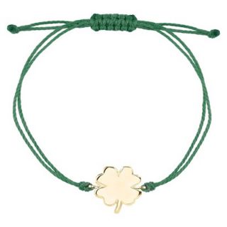 Gold Plated over Sterling Silver Bracelet Green Cord Clover   Gold/Green