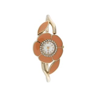 Womens Flower Case Closed Bangle Bracelet Watch, Orange