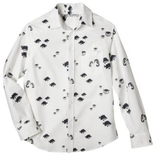 Mossimo Supply Co. Mens Long Sleeve Oxford Button Down   White Sea Print L