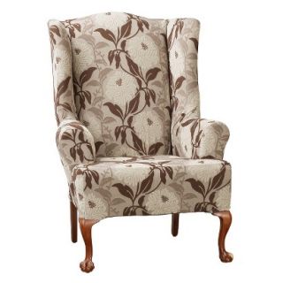 Sure Fit Stretch Dahlia Wing Chair Slipcover   Brown