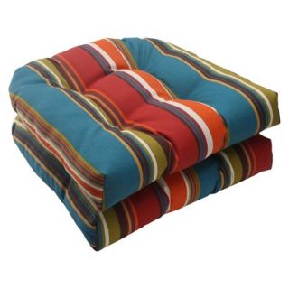 Outdoor 2 Piece Wicker Seat Cushion Set   Brown/Red/Teal Stripe