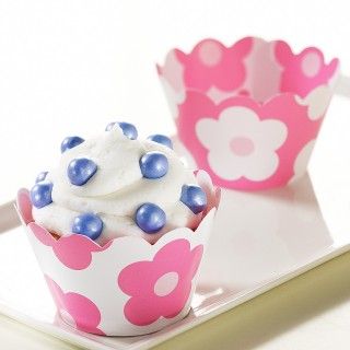Pink Flowers Reversible Cupcake Wrappers