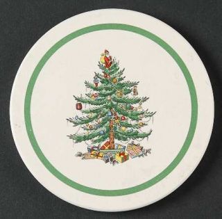 Spode Christmas Tree Green Trim Round Stone Coaster (Thirsty), Fine China Dinner