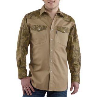 Carhartt Ironwood Snap Front Twill Work Shirt   Khaki/Camo, Large, Model S209