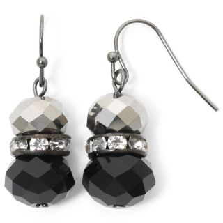 Hematite Faceted Two Tone Bead Drop Earrings, Black