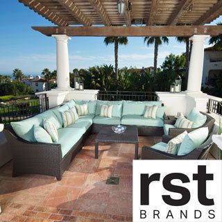 Rst Brands Rst Outdoor Bliss 9 piece Corner Sectional Sofa And Club Chairs Patio Furniture Set Blue Size 9 Piece Sets