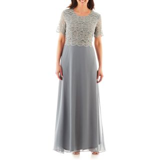 R & M Richards R&M Collection Short Sleeve Tiered Gown, Slate