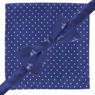 City of London Mens Bow Tie and Pocket Square Set   Blue Scooters/Polka Dots