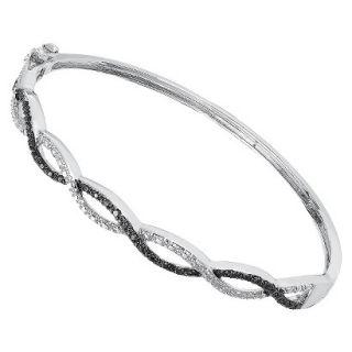 Silver Overlay Diamond Accent Black and White Infinity Bangle