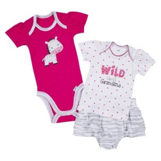 Gerber Newborn Girls 3 Piece Zebra Skirt Set   Pink/Grey NB