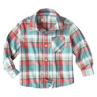 Cherokee Infant Toddler Boys Long  Sleeve Plaid Buttondown   Red 4T