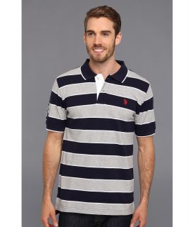 U.S. Polo Assn Yarn Dyed Striped Polo with Small Pony Mens Short Sleeve Pullover (Navy)
