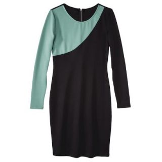 Mossimo Womens Asymmetrical Colorblock Scuba Dress   Black/Green L