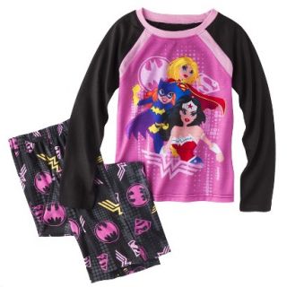 Justice League Girls 2 Piece Long Sleeve Sleepwear Set   Pink S