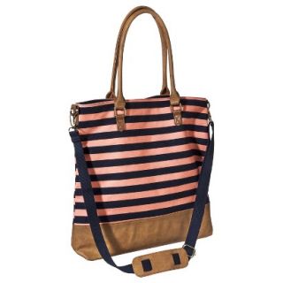 Merona Striped Canvas Tote Handbag with Removable Crossbody Strap   Coral/Navy