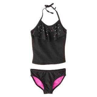 Girls 2 Piece Tankini Swimsuit Set   Black S