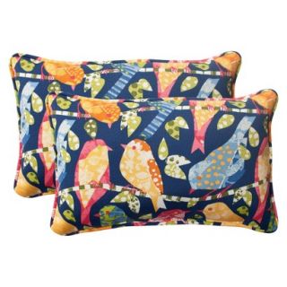 Outdoor 2 Piece Rectangular Toss Pillow Set   Blue/Orange Birds