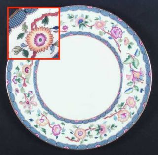 Wedgwood Huntingdon Dinner Plate, Fine China Dinnerware   Bone, Blue Bands, Flor