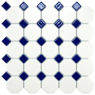 Somertile 11 5/8x11 5/8 inch Victorian Octagon Matte White With Cobalt Dot Porcelain Tile (case Of 10)