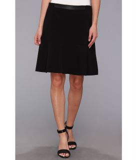 DKNYC Suiting Flare Skirt w/ Faux Leather WB Womens Skirt (Black)