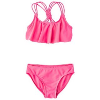 Girls 2 Piece Ruffled Bandeau Bikini Swimsuit Set   Coral XL