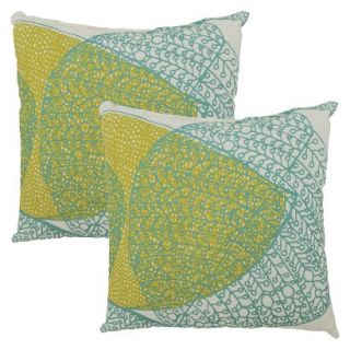 Threshold 2 Piece Square Outdoor Toss Pillow Set   Turq Leaf