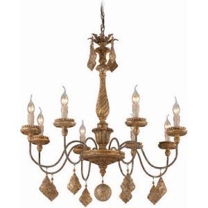Troy Lighting TRY F3997 Aged Wood with Distress Gold Leaf Calais 8 Light Chandel