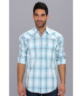 Stetson Flat Weave Ch w/ Satin Stitch Mens Long Sleeve Button Up (Blue)