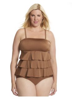 Lane Bryant Plus Size Tiered ruffle swim tank with built in no wire bra    