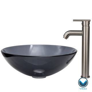 Vigo Sheer Black Glass Vessel Sink And Brushed Nickel Faucet Set