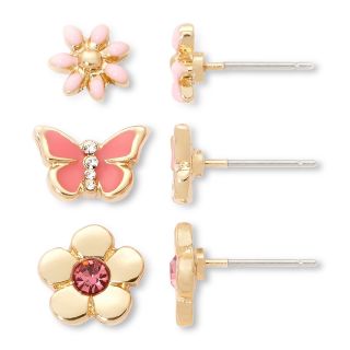 Sensitive Ears Pink Flowers and Butterfly 3 pr. Earring Set, Yellow