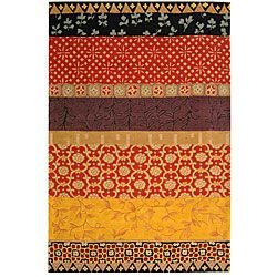 Handmade Rodeo Drive Collage Rust/ Gold N.Z. Wool Rug (36 X 56)