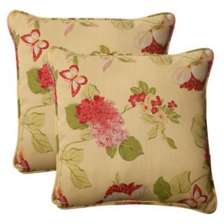 Outdoor 2 Piece Square Toss Pillow Set   Yellow/Red Floral