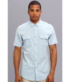 Ben Sherman S/S Cotton Linen Woven MA10189 Mens Short Sleeve Button Up (Blue)