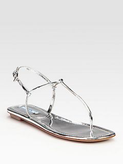 Prada Metallic Leather Thong Flat Sandals