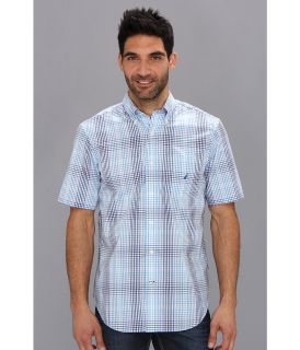 Nautica S/S Wrinkle Resistant Ombre Check Shirt Mens Short Sleeve Button Up (Blue)