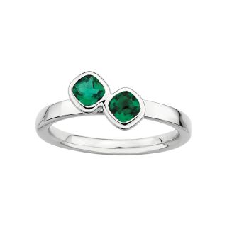 Sterling Silver Lab Created Emerald Ring, Green, Womens