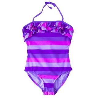 Girls 1 Piece Striped Swimsuit   Purple M