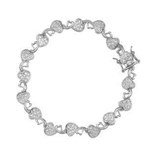 Rhodium Over Brass Diamond Accent Heart Bracelet 8, White