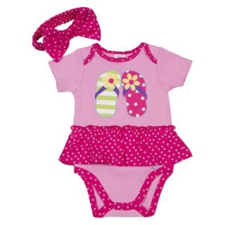 Gerber Newborn Girls Flip Flop Bodysuit and Headband Set   Pink 3 6 M