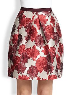 Weekend MaxMara Floral Print A Line Skirt   Dark Red
