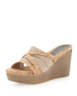 Womens Jean Strappy Cork Stretch Wedge, Natural   Donald J Pliner